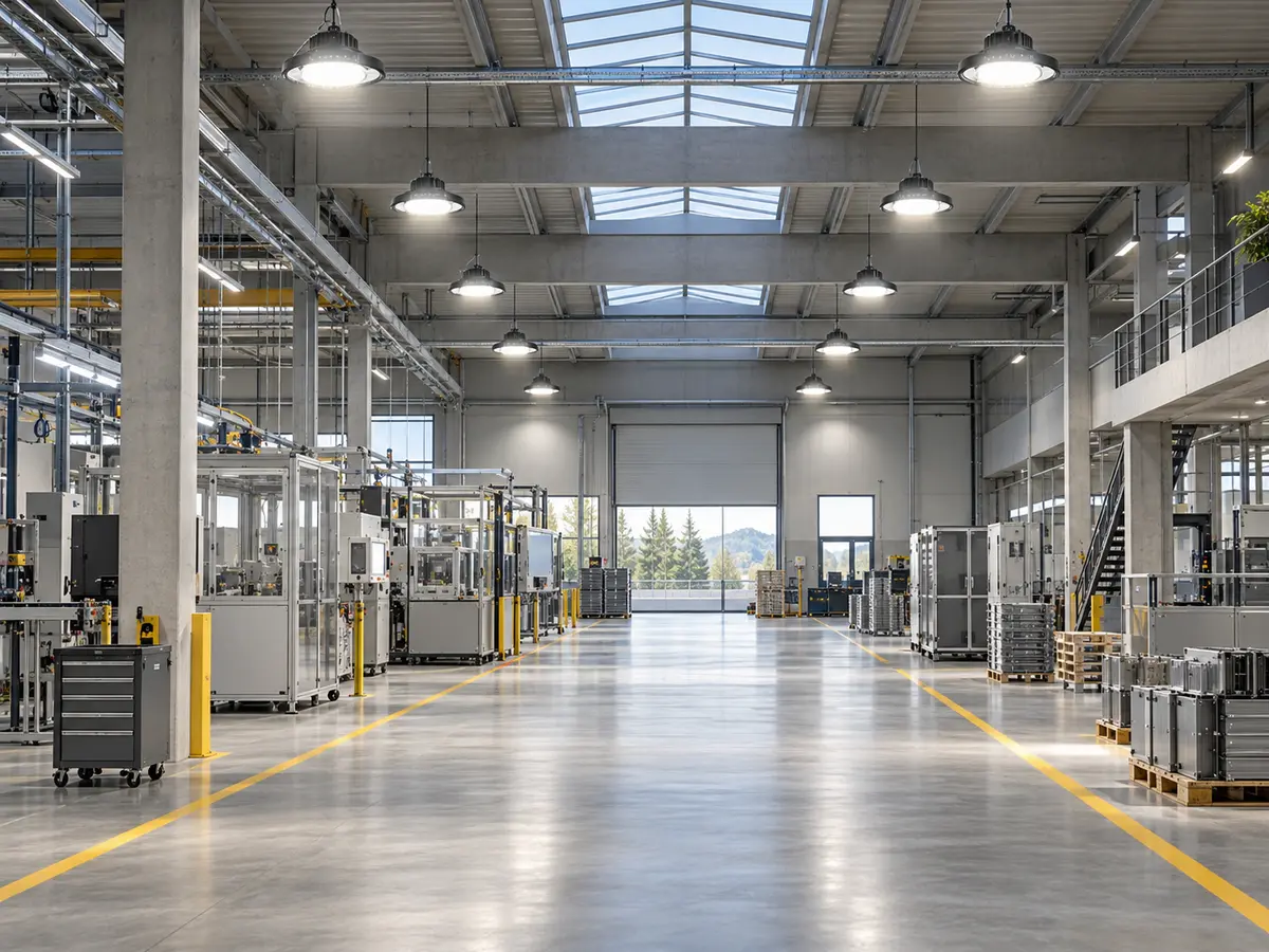 Entrepôt industriel équipé de luminaires LED grande hauteur