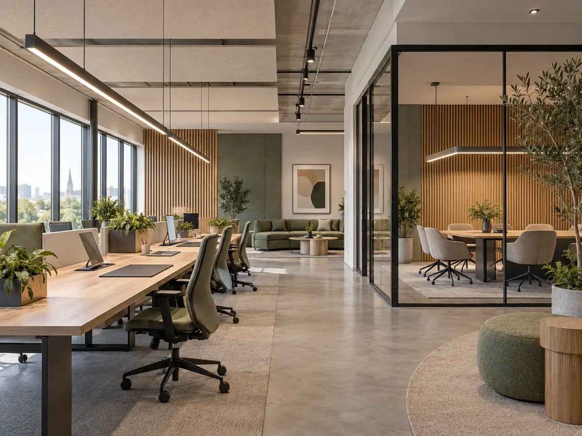 Bureau contemporain éclairé par des luminaires LED linéaires