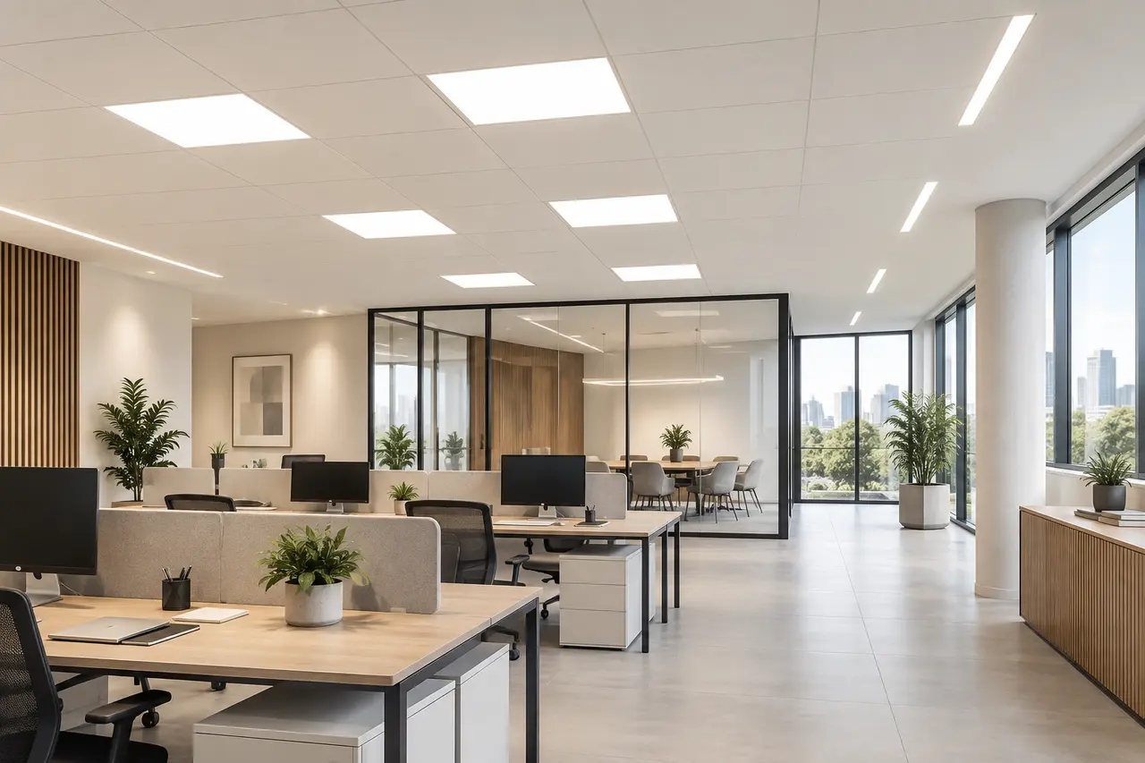 Mise en situation de la gamme Dalles encastrées & plafonniers par WIXLED