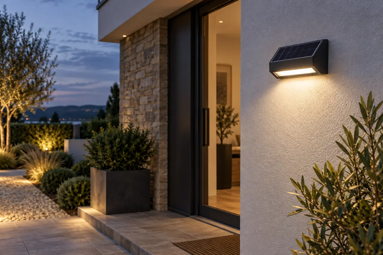 Mise en situation de la gamme Applique murale solaire par WIXLED